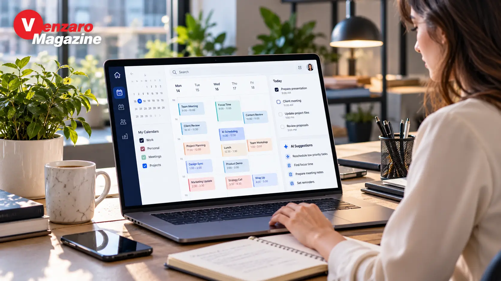Schedow AI scheduling concept illustrated with a digital calendar, organised tasks and productivity dashboard.
